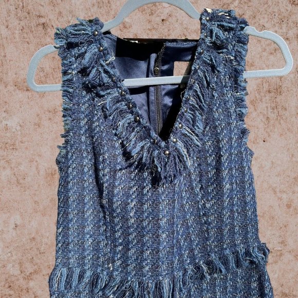 NEW Kate Spade Jasmeen Blue Metallic Wool Tweed Blend Sleeveless Dress Size 10 - Picture 2 of 9